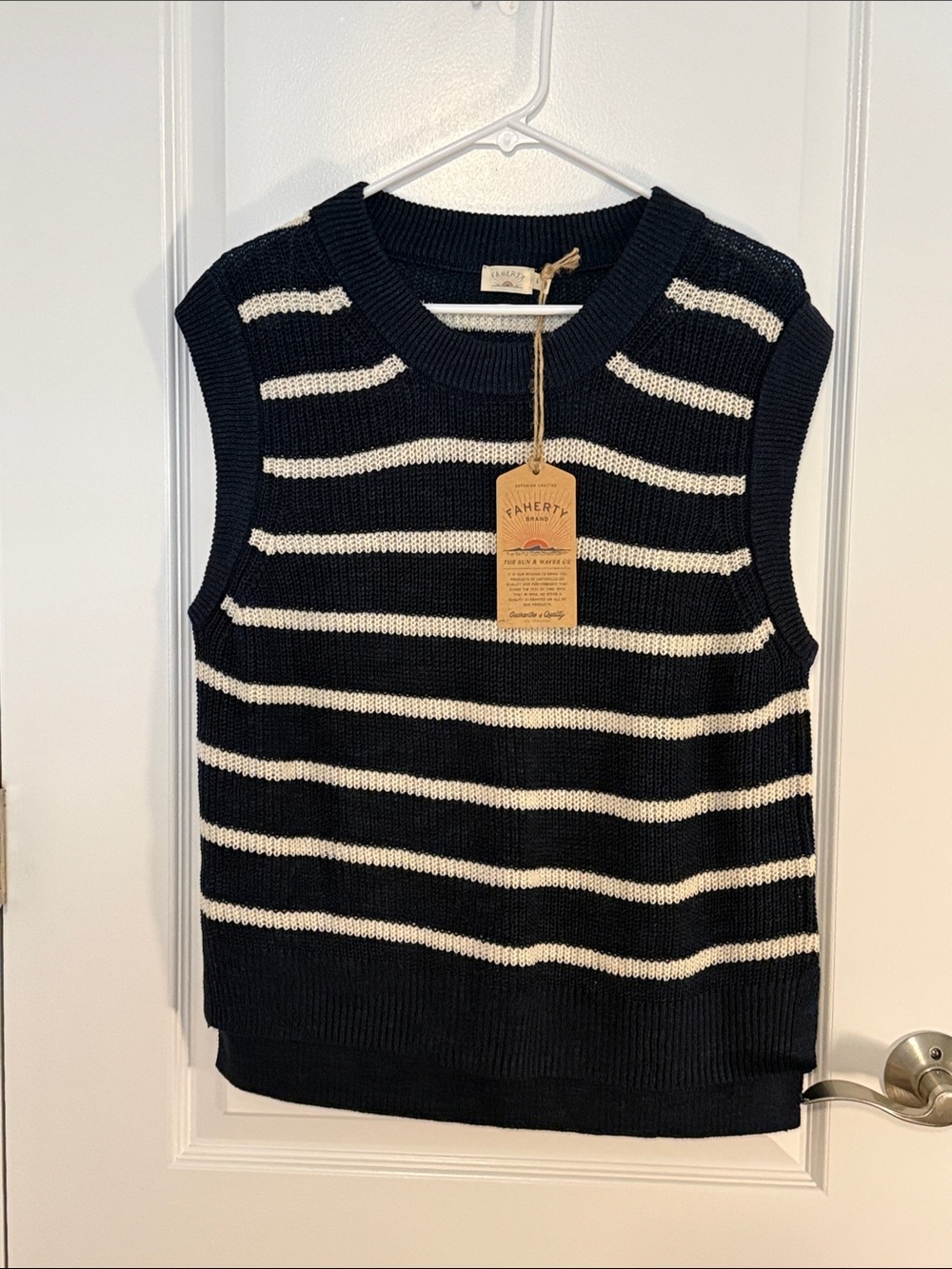 Faherty Navy & White Striped Knit Sleeveless Tank